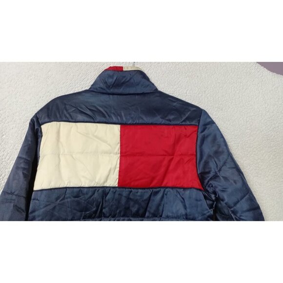 Tommy Hilfiger Puffer Button Down Jacket Women's Size L Blue Red White Vintage - Picture 11 of 15